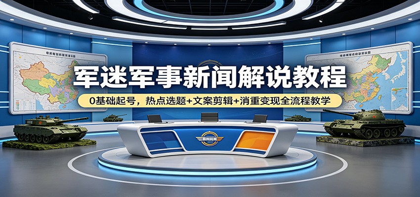 军迷军事新闻解说教程：0基础起号，热点选题+文案剪辑+消重变现全流程教学-翌晨科技网