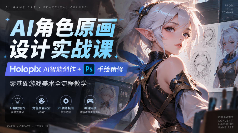 AI角色原画设计实战课｜Holopix AI智能创作+PS手绘精修，零基础游戏美术全流程教学-翌晨科技网