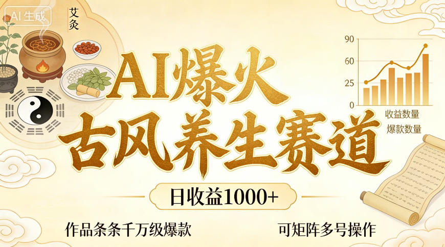 AI爆火古风养生赛道，日收益1k+单条作品点赞破万+，可矩阵多号操作【揭秘】-翌晨科技网