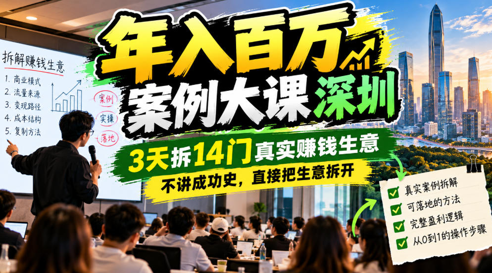 年入百W案例大课深圳,3天拆14门真实賺钱生意,不讲成功史,直接把生意拆开-翌晨科技网