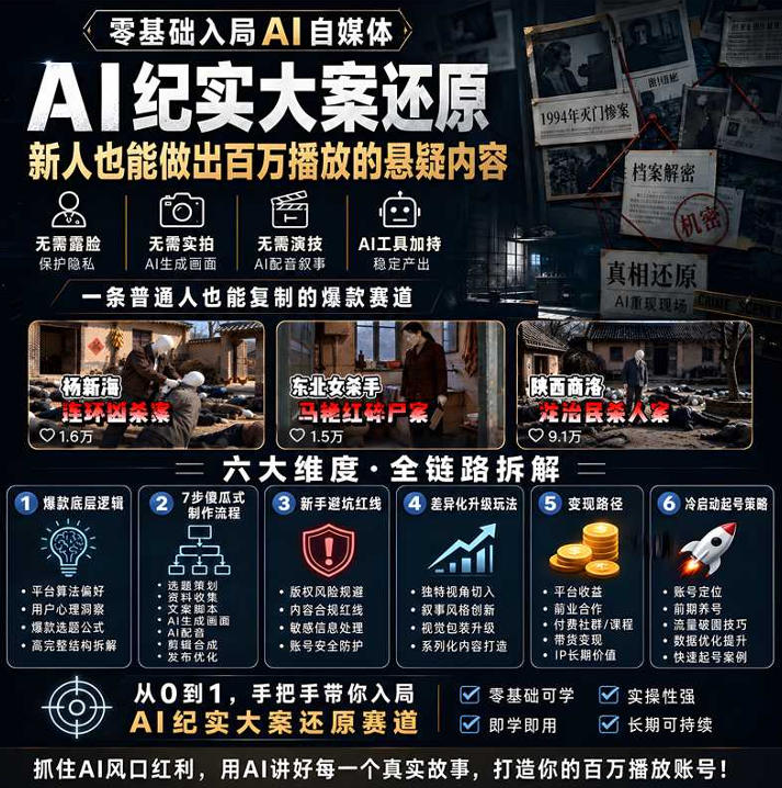 图片[2]-抖音8W粉丝博主的AI纪实大案还原教学，新人也能做出百W播放的悬疑内容，抓住AI风口红利，用AI讲好每一个真实故事-翌晨科技网