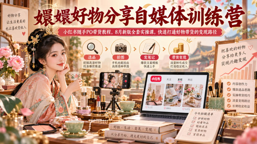 嬛嬛好物分享自媒体训练营｜小红书随手PO带货教程，8月新版全套实操课，快速打通好物带货的变现路径-翌晨科技网