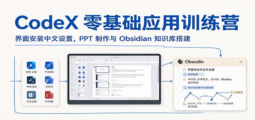 CodeX零基础应用训练营：界面安装中文设置，PPT制作与Obsidian知识库搭建-翌晨科技网
