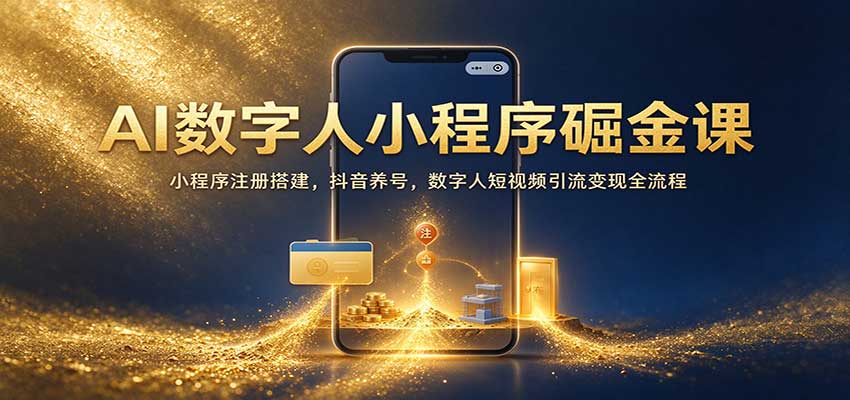 AI数字人小程序掘金课：小程序注册搭建，抖音养号，数字人短视频引流变现全流程-翌晨科技网