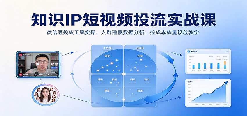 知识IP短视频投流实战课：微信豆投放工具实操，人群建模数据分析，控成本放量投放教学-翌晨科技网