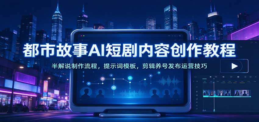 都市故事AI短剧内容创作教程：半解说制作流程，提示词模板，剪辑养号发布运营技巧-翌晨科技网