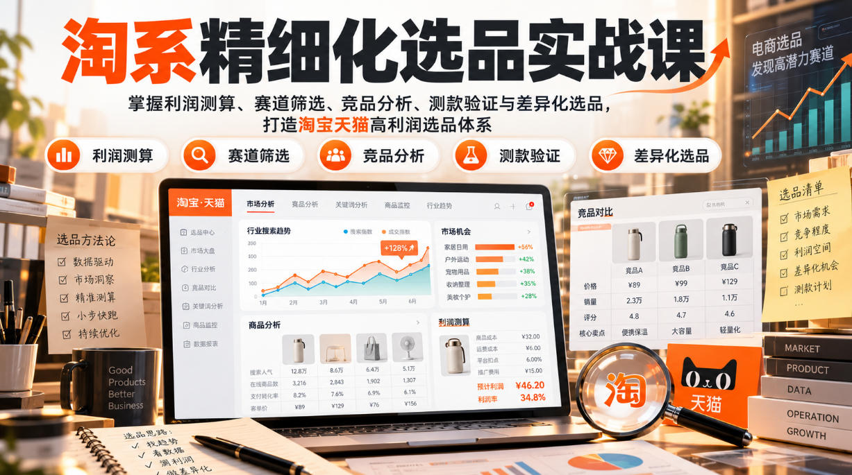 淘系精细化选品实战课：掌握利润测算、赛道筛选、竞品分析、测款验证与差异化选品，打造淘宝天猫高利润选品体系-翌晨科技网