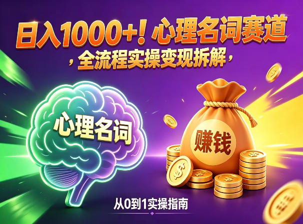 心理名词赛道，新手小白也能做，全流程项目拆解，单日变现1k+-翌晨科技网