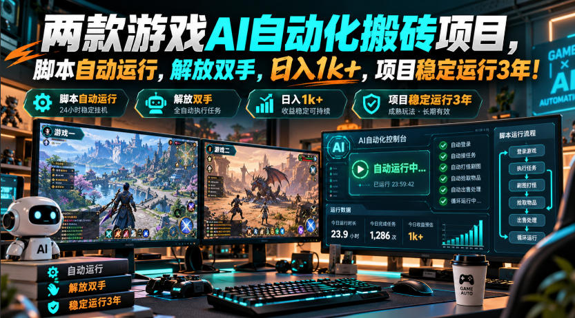 两款游戏AI自动化搬砖项目，脚本自动运行，解放双手，日入1k+，项目稳定运行3年！-翌晨科技网