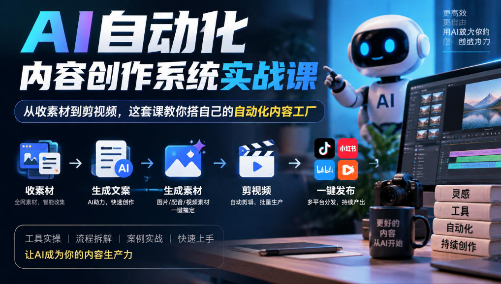 AI自动化内容创作系统实战课，从收素材到剪视频，这套课教你搭自己的自动化内容工厂-翌晨科技网