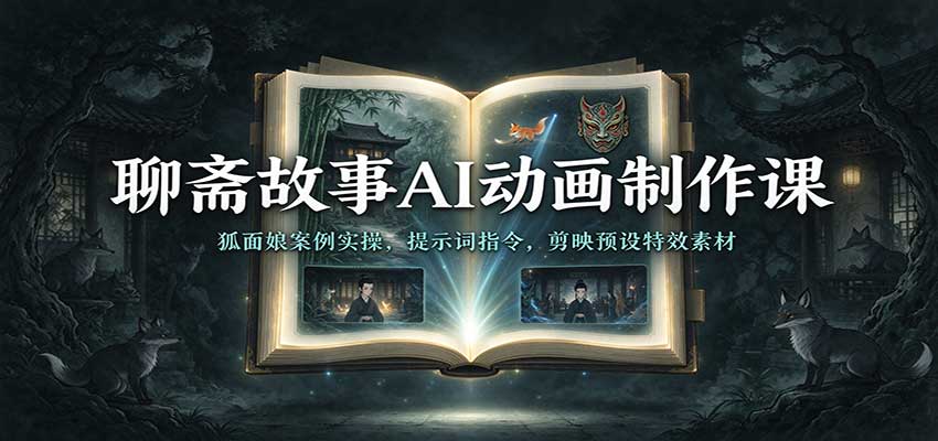 聊斋故事AI动画制作课：狐面娘案例实操，提示词指令，剪映预设特效素材-翌晨科技网