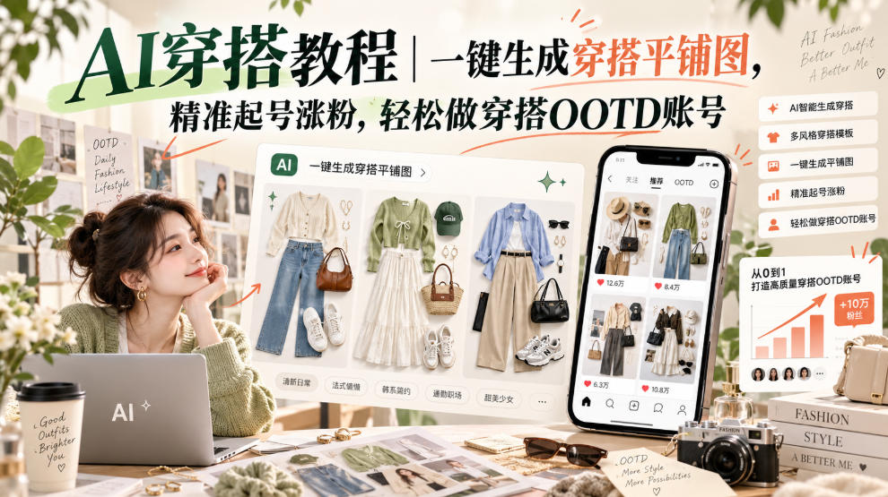 AI穿搭教程｜一键生成穿搭平铺图，精准起号涨粉，轻松做穿搭OOTD账号-翌晨科技网