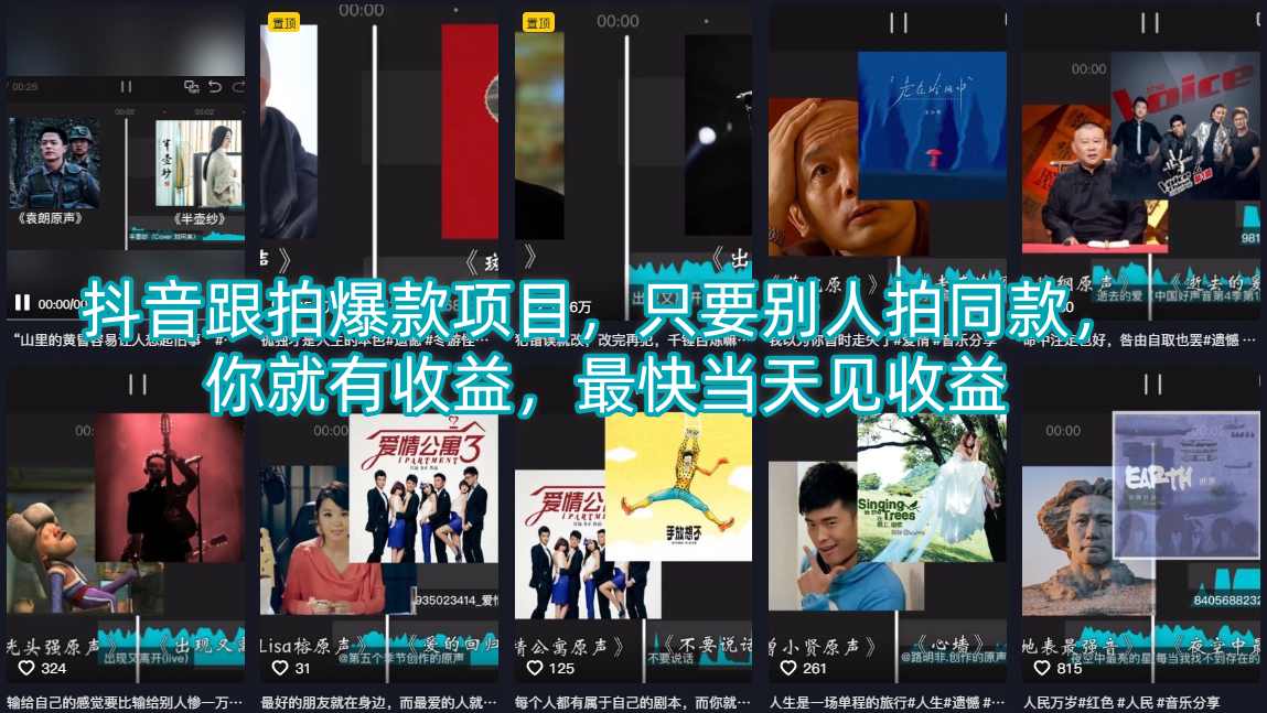 抖音跟拍爆款项目,只要别人拍同款,你就有收益,最快当天见收益-翌晨科技网