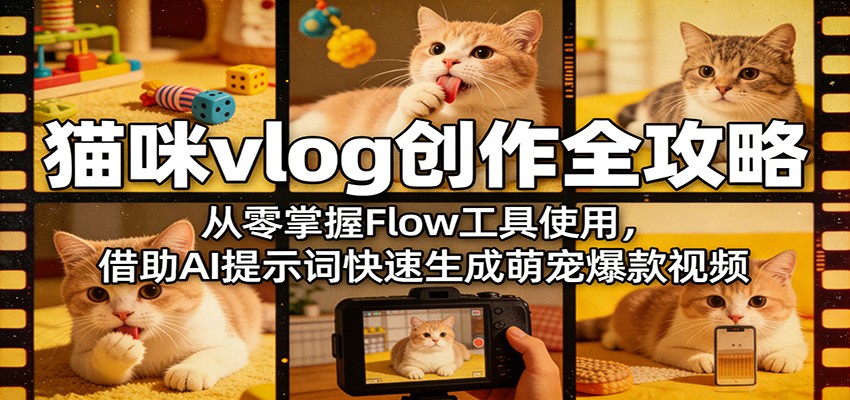 猫咪vlog创作全攻略：从零掌握Flow工具使用，借助AI提示词快速生成萌宠爆款视频-翌晨科技网