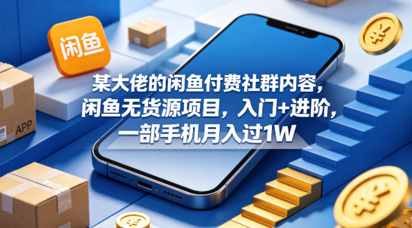 某大佬的闲鱼付费社群内容，闲鱼无货源项目，入门+进阶，一部手机月入过1W-翌晨科技网