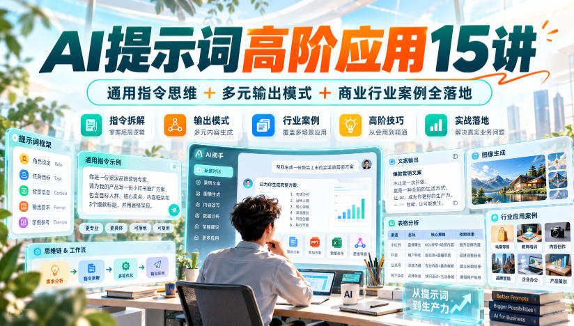 AI提示词高阶应用15讲｜通用指令思维+多元输出模式+商业行业案例全落地-翌晨科技网