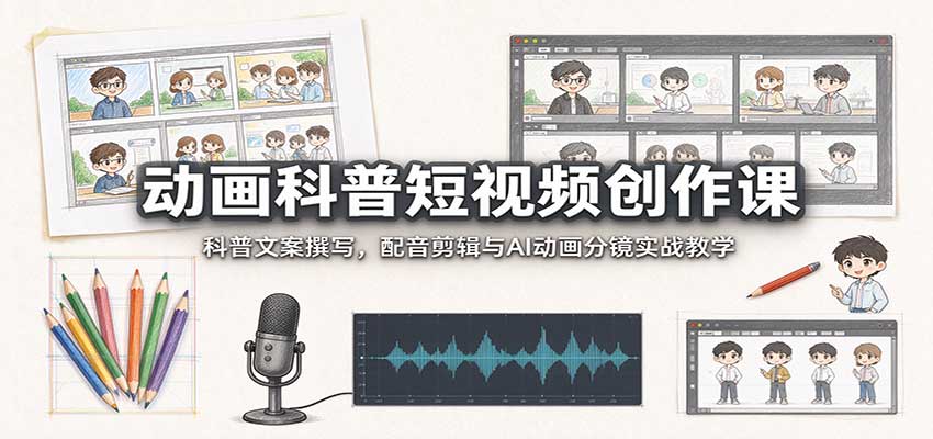 动画科普短视频创作课：科普文案撰写，配音剪辑与AI动画分镜实战教学-翌晨科技网