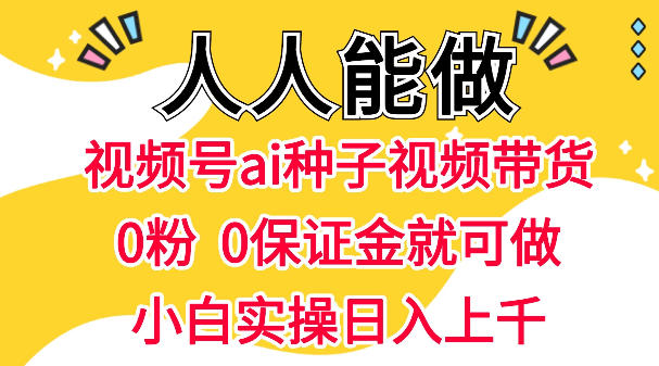 视频号AI种子带货,0粉0保证金就可做,人人能做,实操日入1k+-翌晨科技网