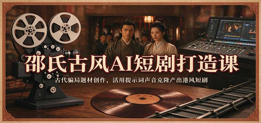 邵氏古风AI短剧打造课：古代骗局题材创作，活用提示词声音克隆产出港风短剧-翌晨科技网