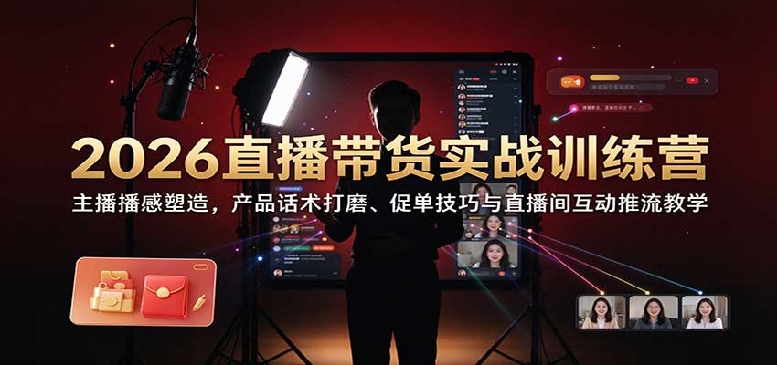 2026直播带货实战训练营：主播播感塑造，产品话术打磨、促单技巧与直播间互动推流教学-翌晨科技网