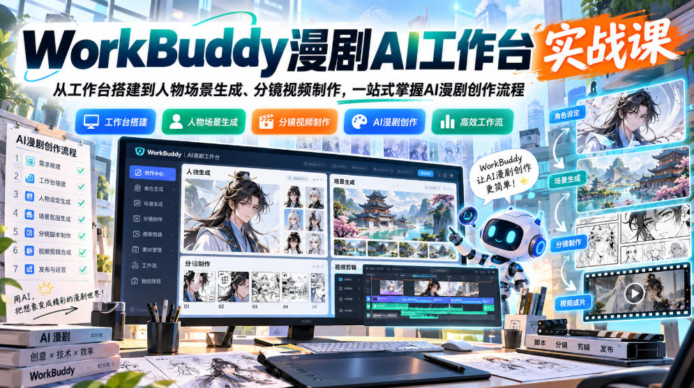 WorkBuddy漫剧AI工作台实战课：从工作台搭建到人物场景生成、分镜视频制作，一站式掌握AI漫剧创作流程-翌晨科技网