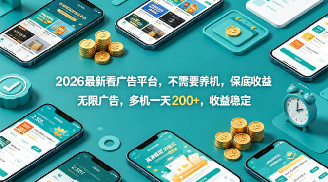 2026最新看广告平台，不需要养机，保底收益，无限广告，多机一天200+，收益稳定【揭秘】-翌晨科技网