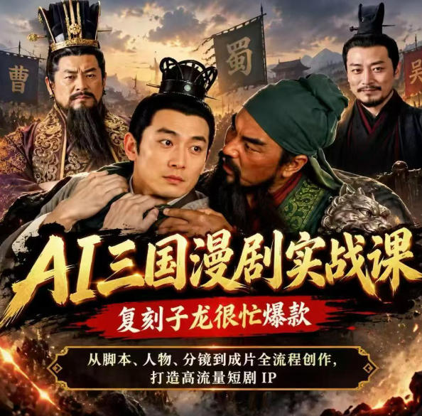 抖音14W粉博主同款AI三国漫剧实战课，复刻子龙很忙爆款，从脚本、人物、分镜到成片全流程创作，打造高流量短剧IP-翌晨科技网