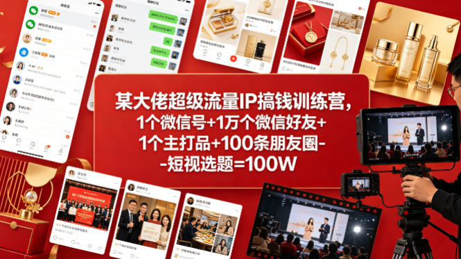 某大佬超级流量IP搞钱训练营，1个微信号+1万个微信好友+1个主打品+100条朋友圈-短视选题=100W-翌晨科技网