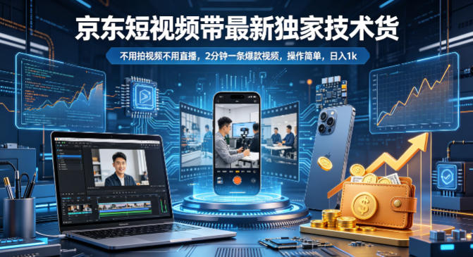 京东短视频带货最新独家技术，不用拍视频不用直播，2分钟一条爆款视频，操作简单，日入1k+【揭秘】-翌晨科技网