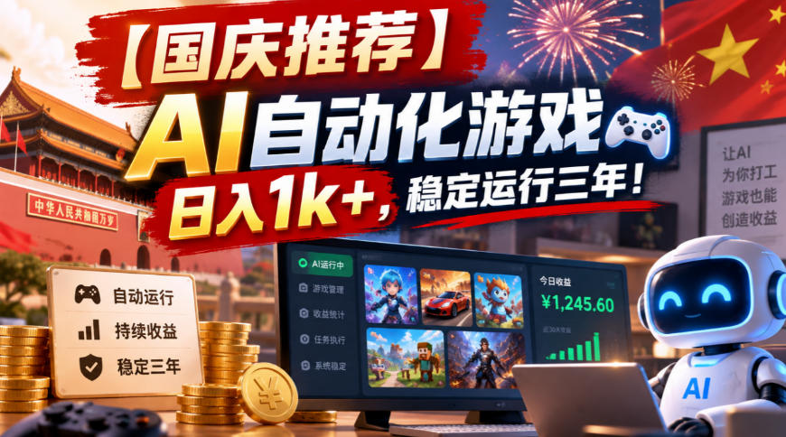 【国庆推荐】AI自动化游戏，日入1k+，操作简单，稳定运行三年！【揭秘】-翌晨科技网
