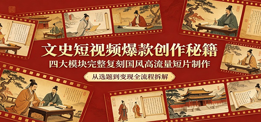 文史短视频爆款创作秘籍：四大模块完整复刻国风高流量短片制作-翌晨科技网
