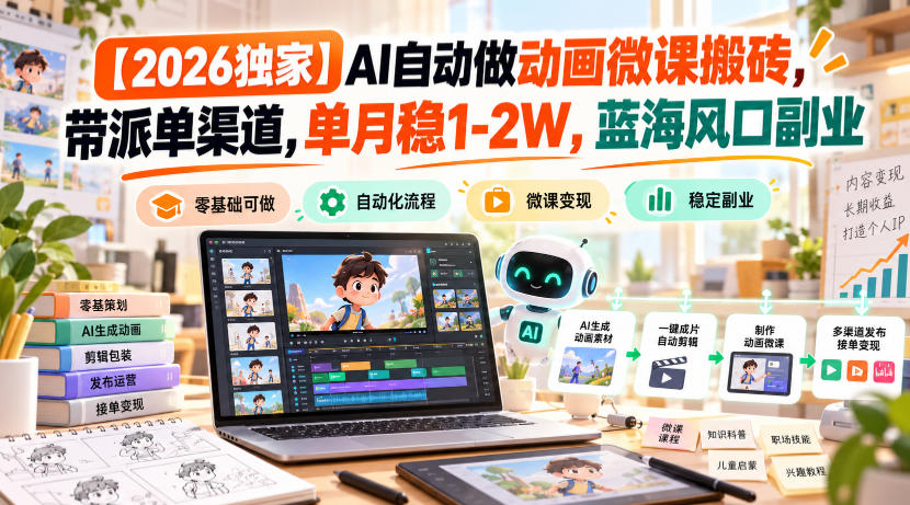 【2026独家】AI自动做动画微课搬砖，带派单渠道，单月稳1-2W，蓝海风口副业【揭秘】-翌晨科技网
