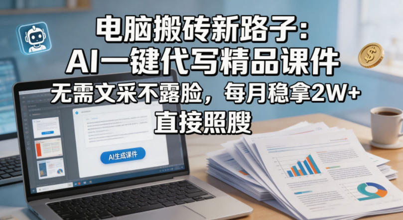 电脑搬砖新路子：AI一键代写精品课件，无需文采不露脸，每月稳拿2W+，直接照搬-翌晨科技网