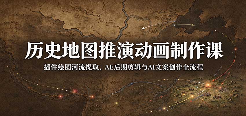 历史地图推演动画制作课:插件绘图河流提取,AE后期剪辑与AI文案创作全流程-翌晨科技网
