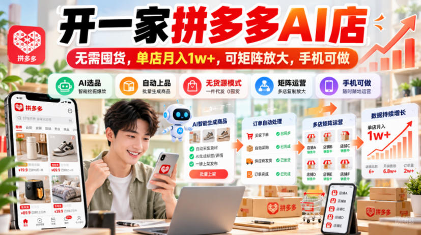 开一家拼多多AI店，无需囤货，单店月入1w+，可矩阵放大，手机可做【揭秘】-翌晨科技网