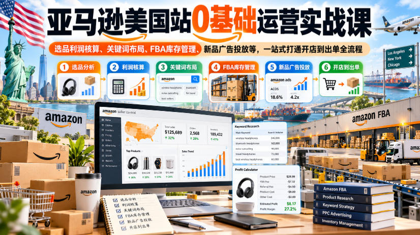 亚马逊美国站0基础运营实战课｜选品利润核算、关键词布局、FBA库存管理、新品广告投放等，一站式打通开店到出单全流程-翌晨科技网