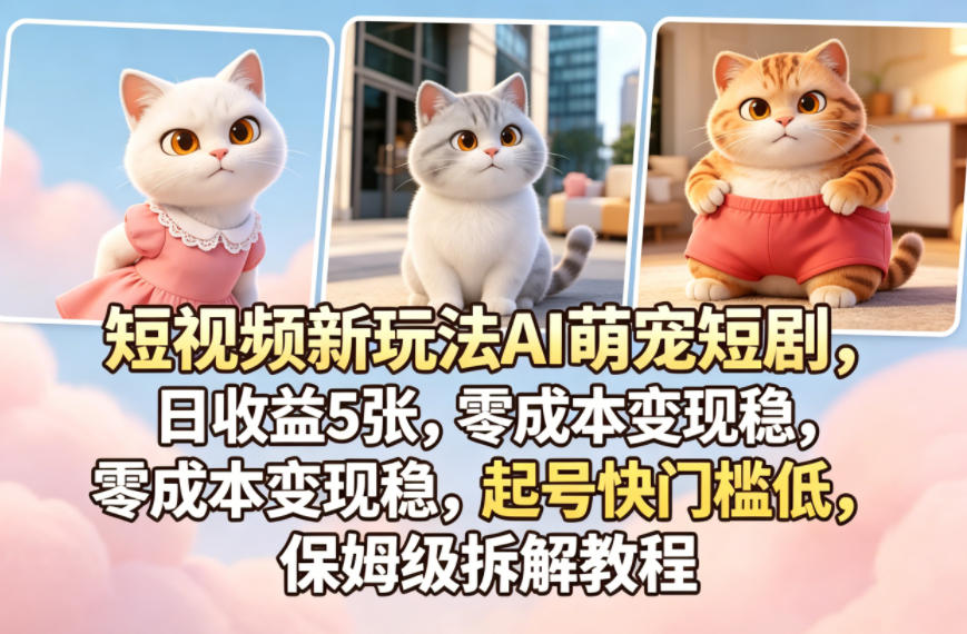 短视频新玩法AI萌宠短剧，日收益5张，零成本变现稳，起号快门槛低，保姆级拆解教程-翌晨科技网