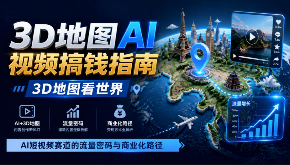 3D地图AI视频搞钱指南，3D地图看世界，AI短视频赛道的流量密码与商业化路径【文档】-翌晨科技网