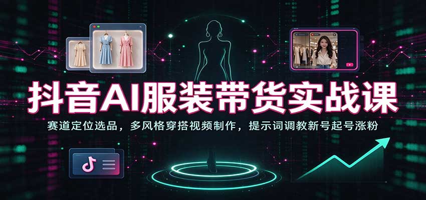 抖音AI服装带货实战课：赛道定位选品，多风格穿搭视频制作，提示词调教新号起号涨粉-翌晨科技网