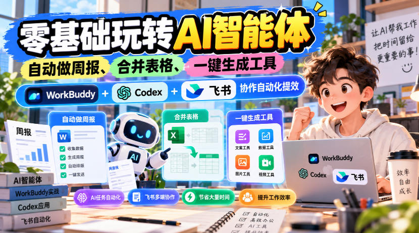 【无水印】零基础玩转AI智能体，自动做周报、合并表格、一键生成工具，WorkBuddy+Codex + 飞书协作自动化提效-翌晨科技网