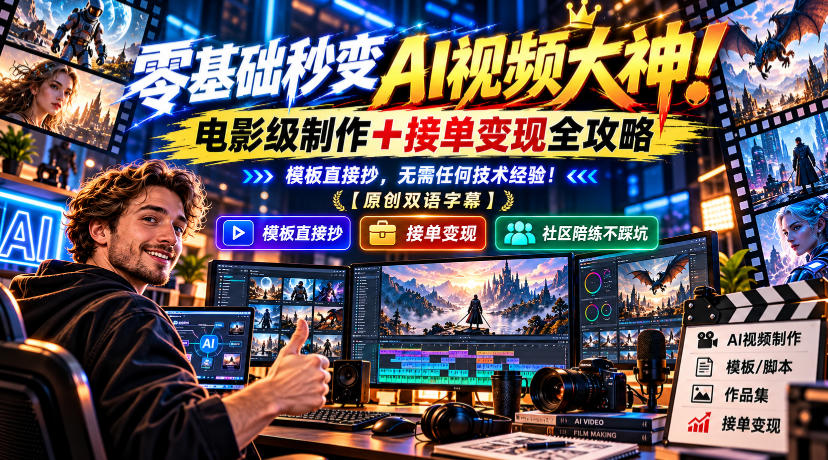 零基础秒变AI视频大神！电影级制作+接单变现全攻略，模板直接抄，无需任何技术经验！【原创双语字幕】-翌晨科技网
