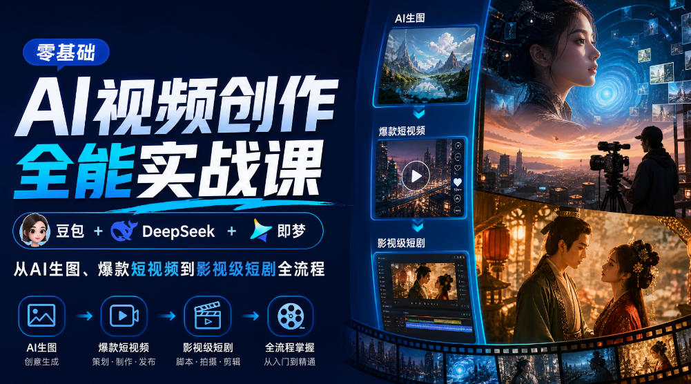 零基础AI视频创作全能实战课｜豆包+DeepSeek+即梦，从AI生图、爆款短视频到影视级短剧全流程-翌晨科技网