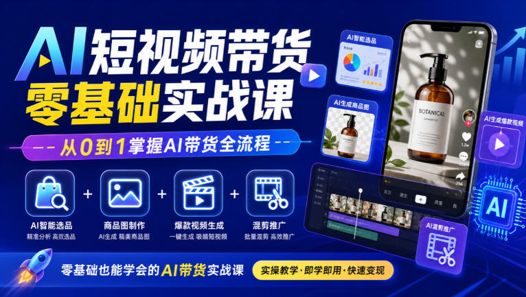 AI短视频带货零基础实战课｜AI智能选品+商品图制作+爆款视频生成+混剪推广，从0到1掌握AI带货全流程-翌晨科技网