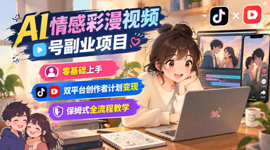 AI情感彩漫视频号副业项目，零基础上手，双平台创作者计划变现，保姆式全流程教学-翌晨科技网