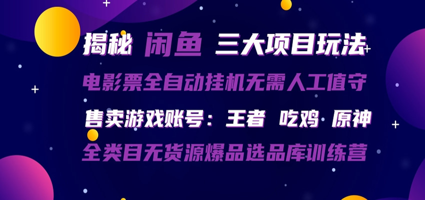 闲鱼三种玩法 全自动电影票  售卖游戏账号  爆品选品库训练营-翌晨科技网