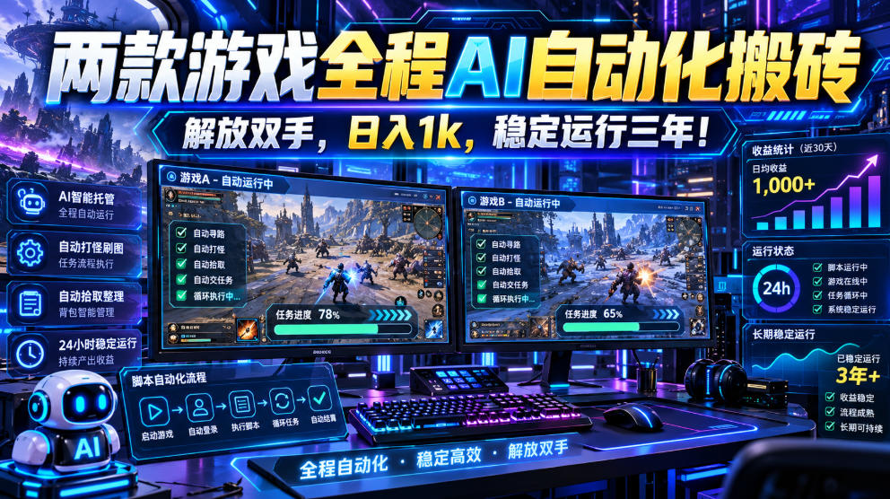两款游戏全程AI自动化搬砖，解放双手，日入1k，稳定运行三年！【揭秘】-翌晨科技网