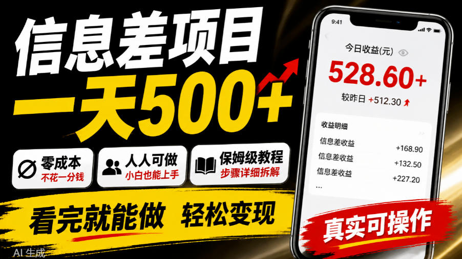 信息差项目一天500+，零成本，人人可做，保姆级教程，看完就能做【揭秘】-翌晨科技网